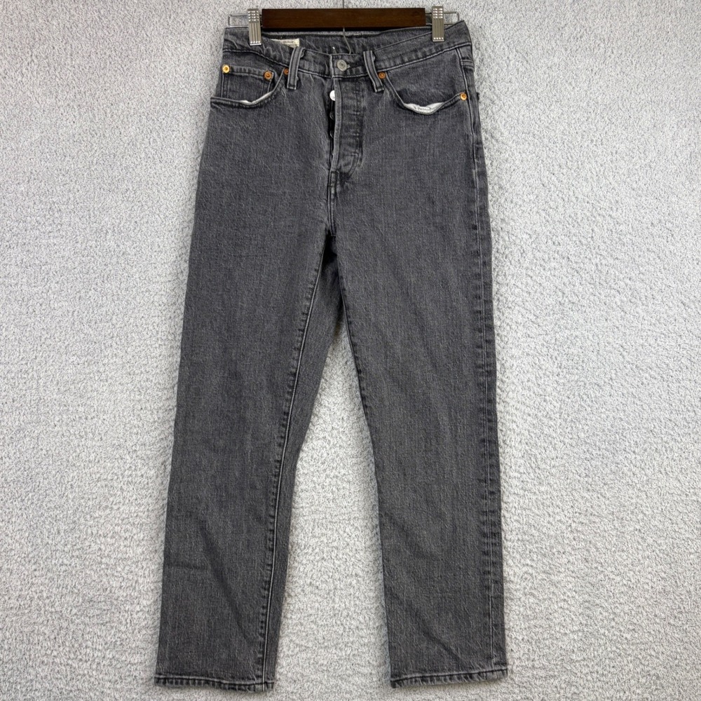 Levis 501 Jeans Womens 26x26 Grey Straight Leg Button Fly Premium Denim Big E